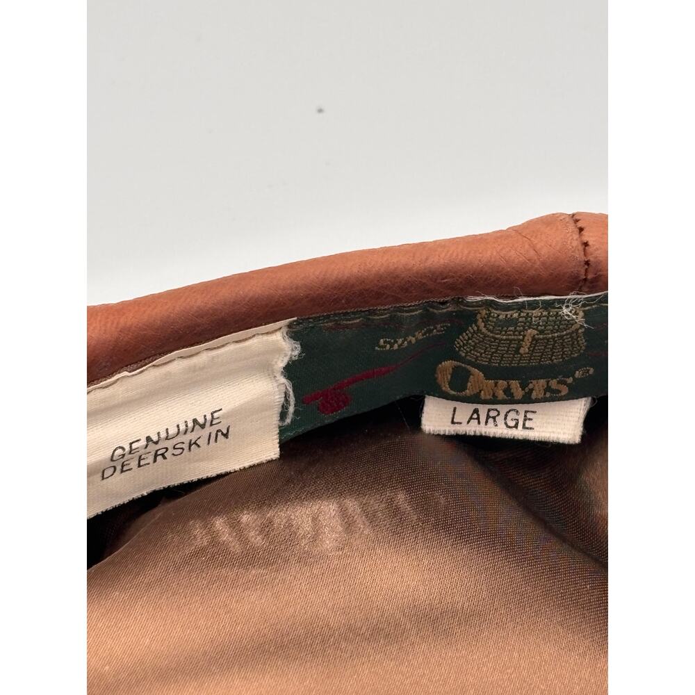 Orvis Genuine Deerskin Leather Driver Cap Brown Large Snap Bill Newsboy Hat - Picture 7 of 11